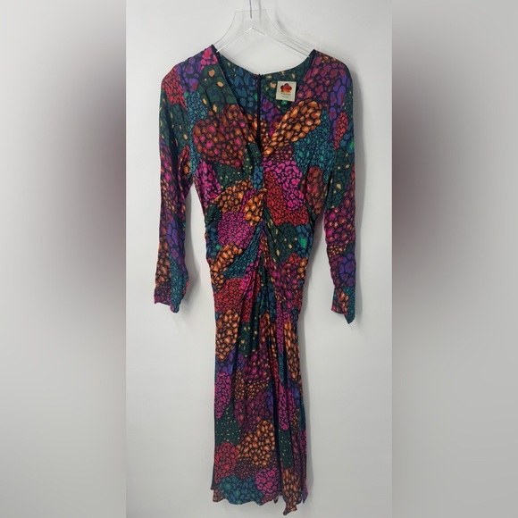 Farm Rio Women's Size M Rainbow Hearts Viscose Midi Dress B2963 - Picture 3 of 5